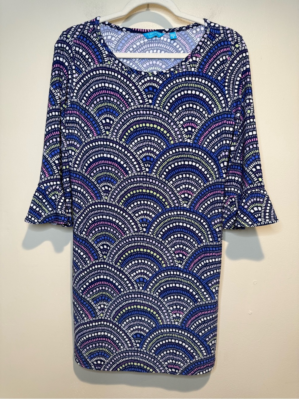 Tori Richard Jersey knit bell sleeve dress Japanese weave print size small
